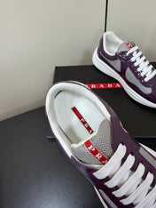 PRADA 26S SNEAKERS IN PLUM PURPLE PATENT CALFSKIN AND WHITE MESH