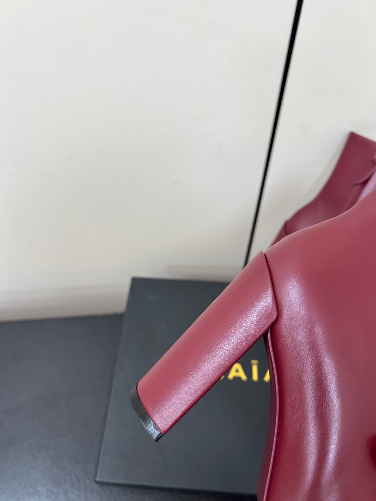 ALAIA 26S SQUARE-TOE BOOTS IN DARK RED CALFSKIN