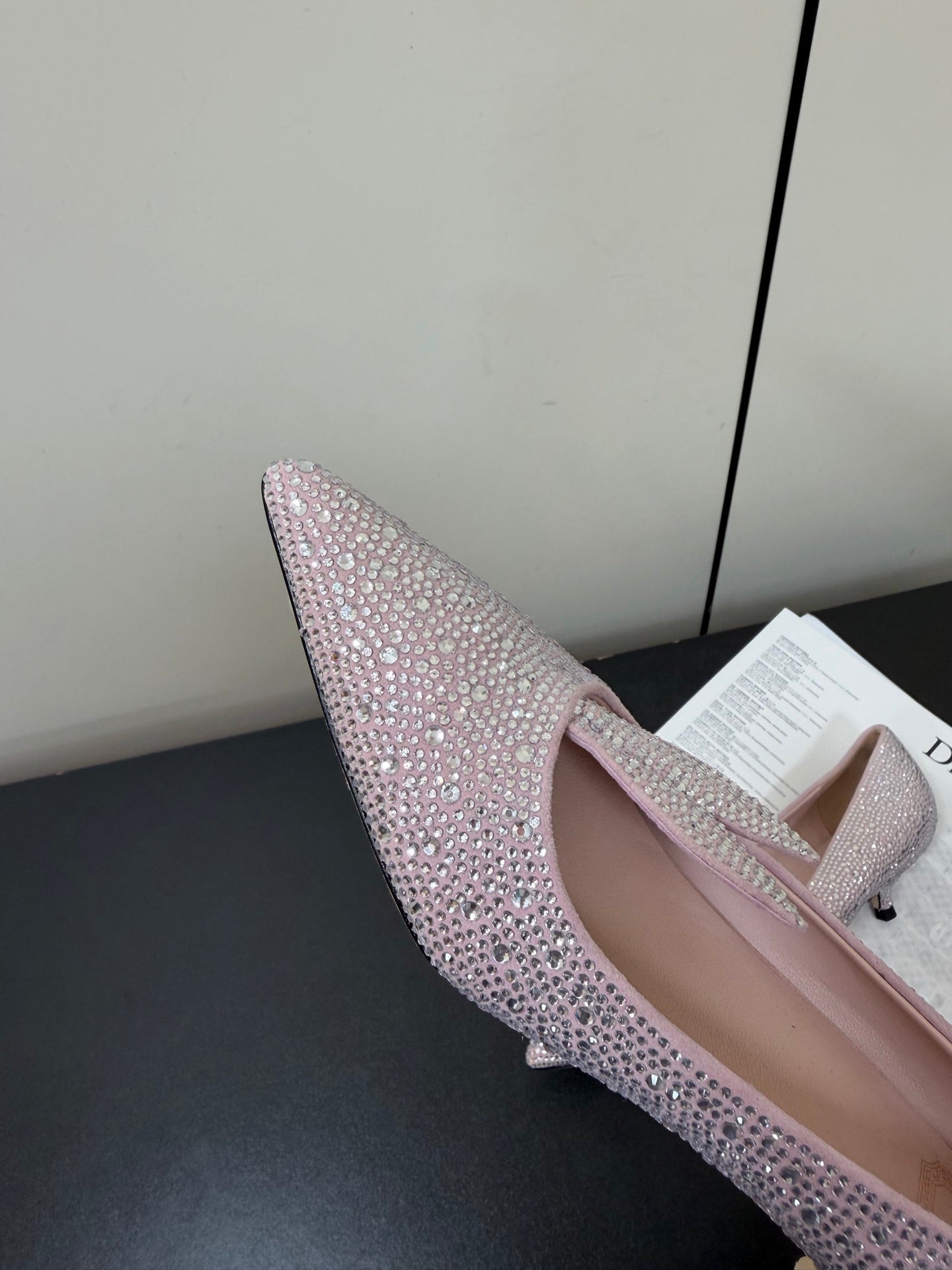 DIOR 26S POINTED-TOE HIGH HEELS 35MM IN PINK SUEDE CRYSTAL