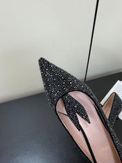 DIOR 26S POINTED-TOE HIGH HEELS 35MM IN BLACK SUEDE CRYSTAL