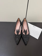 DIOR 26S POINTED-TOE HIGH HEELS 35MM IN BLACK SUEDE CRYSTAL