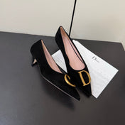 DIOR 26S POINTED-TOE HIGH HEELS 35MM IN BLACK SUEDE GOLD HARDWARE