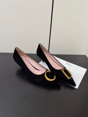 DIOR 26S POINTED-TOE HIGH HEELS 35MM IN BLACK SUEDE GOLD HARDWARE