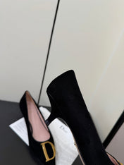 DIOR 26S POINTED-TOE HIGH HEELS 35MM IN BLACK SUEDE GOLD HARDWARE