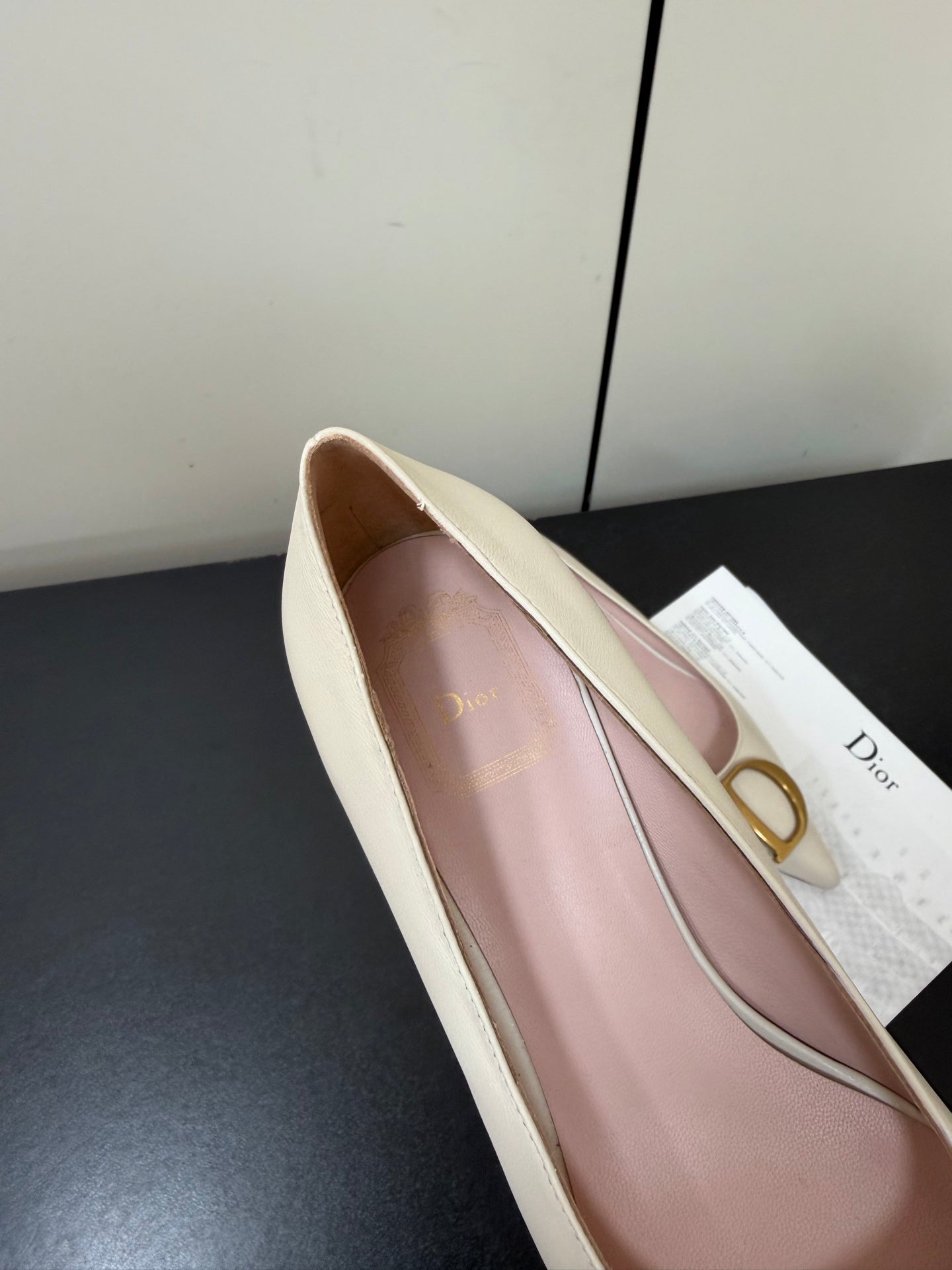 DIOR 26S POINTED-TOE HIGH HEELS 35MM IN CREAM WHITE CALFSKIN GOLD HARDWARE