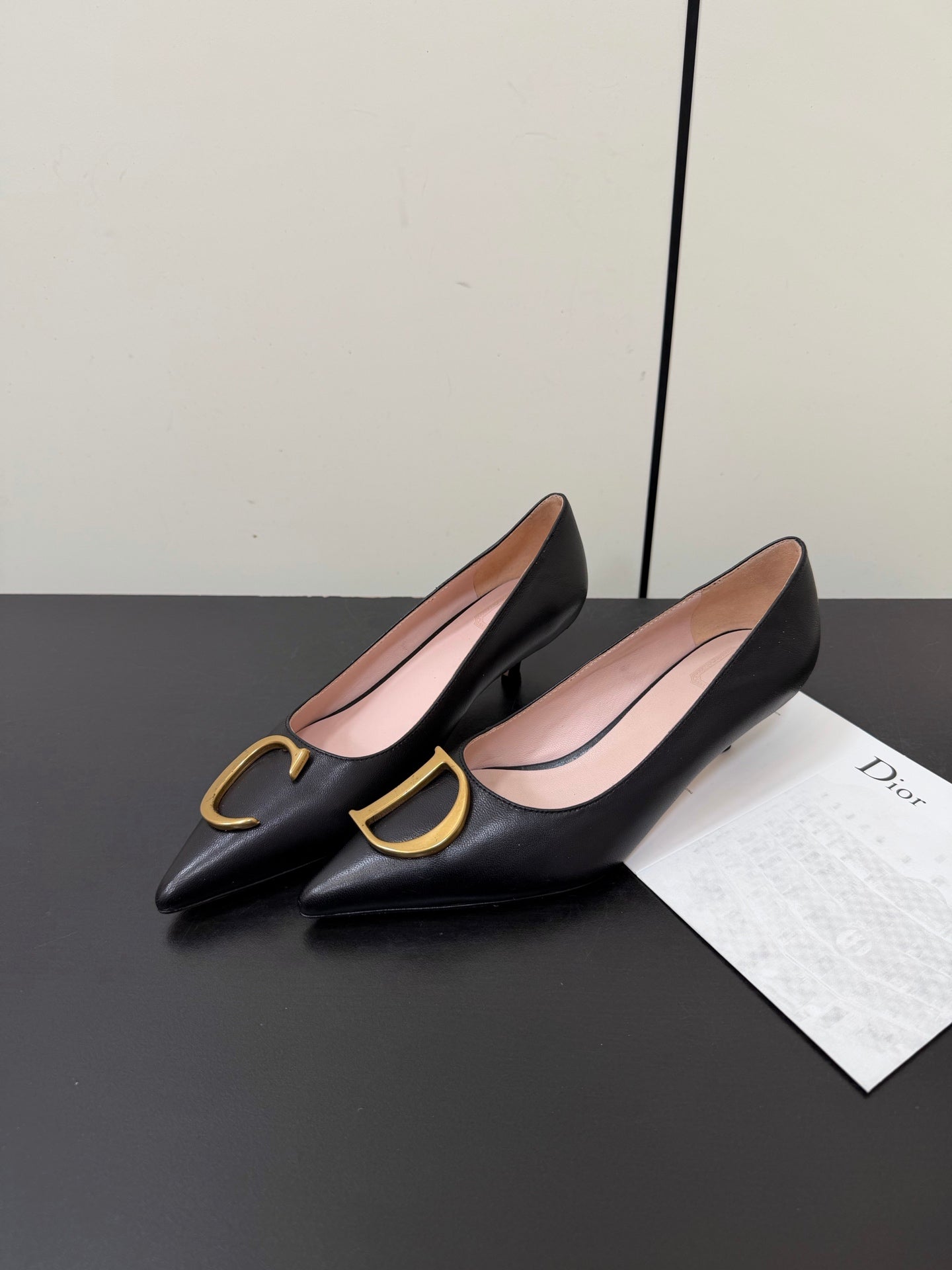 DIOR 26S POINTED-TOE HIGH HEELS 35MM IN BLACK CALFSKIN GOLD HARDWARE