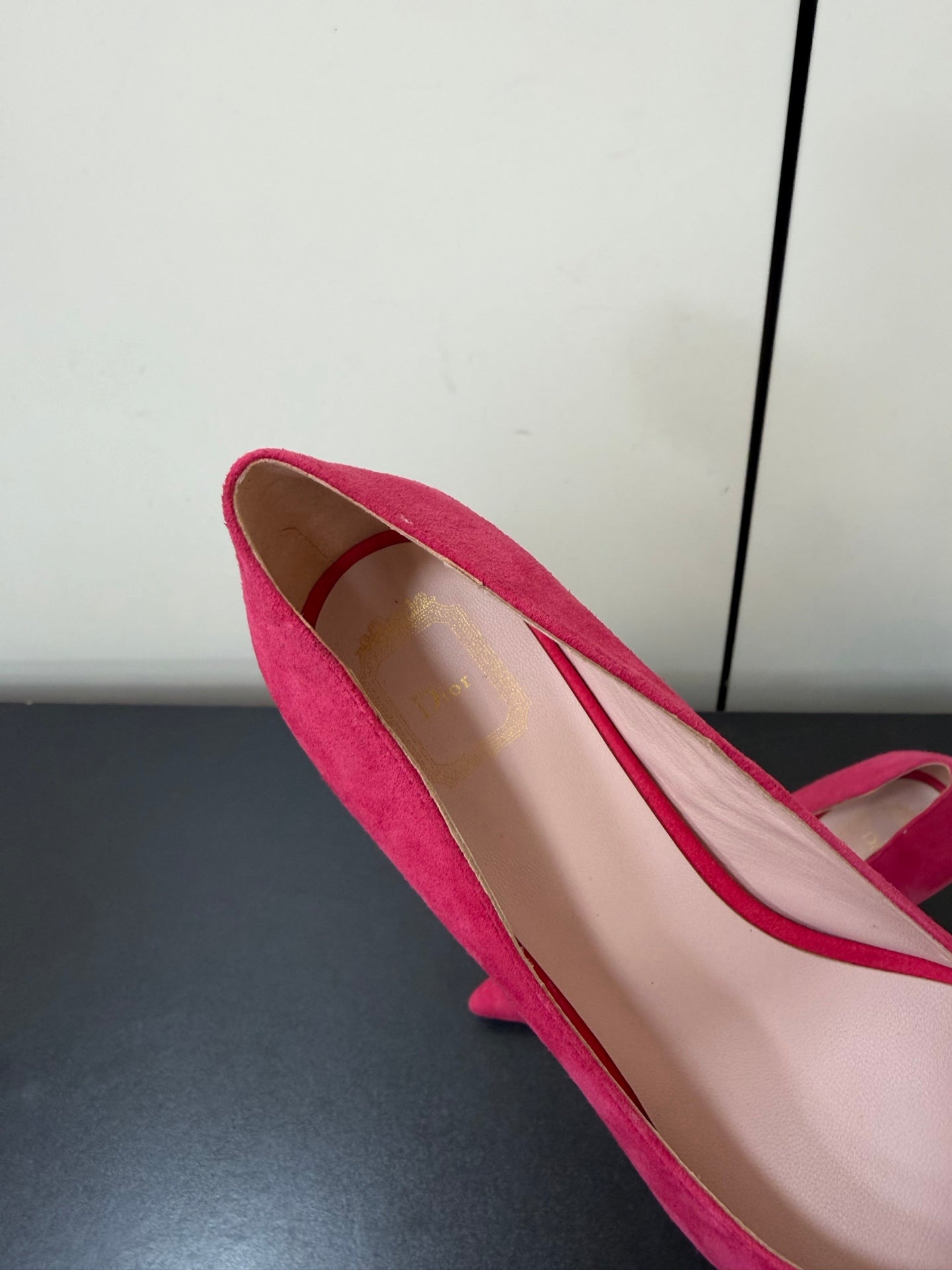 DIOR 26S POINTED-TOE HIGH HEELS 70MM IN RASPBERRY RED SUEDE GOLD HARDWARE