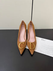DIOR 26S POINTED-TOE HIGH HEELS 70MM IN TAN BROWN SUEDE GOLD HARDWARE