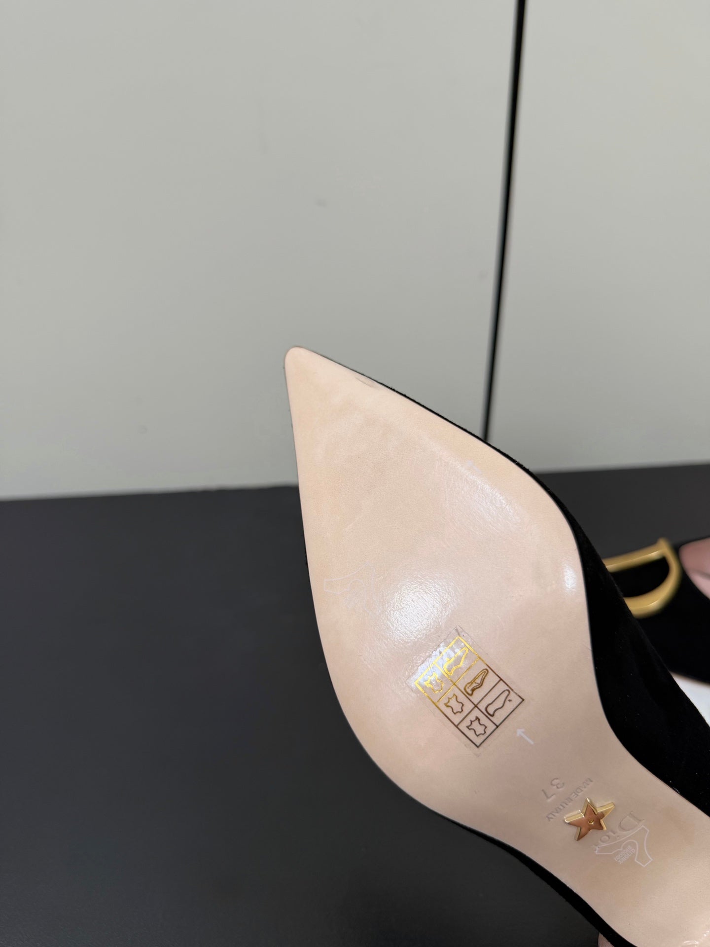 DIOR 26S POINTED-TOE HIGH HEELS 70MM IN BLACK SUEDE GOLD HARDWARE