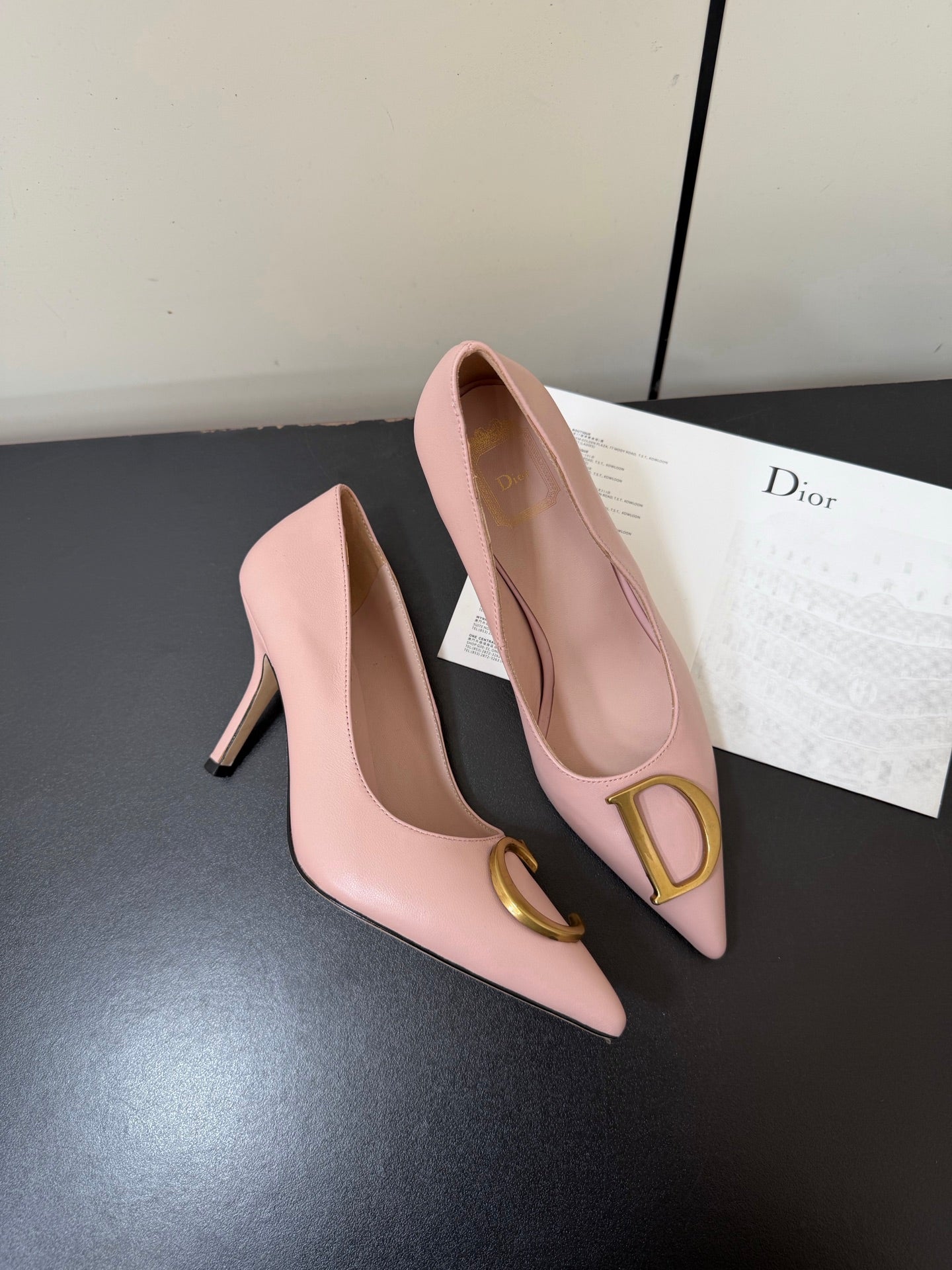 DIOR 26S POINTED-TOE HIGH HEELS 70MM IN PINK CALFSKIN GOLD HARDWARE