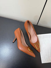 DIOR 26S POINTED-TOE HIGH HEELS 70MM IN RUST BROWN CALFSKIN GOLD HARDWARE