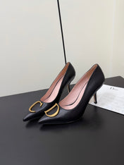 DIOR 26S POINTED-TOE HIGH HEELS 70MM IN BLACK CALFSKIN GOLD HARDWARE