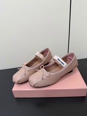 MIUMIU 26S FAIRY BALLET FLATS IN DARK NUDE CALFSKIN