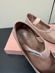MIUMIU 26S FAIRY BALLET FLATS IN DARK NUDE CALFSKIN