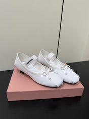 MIUMIU 26S FAIRY BALLET FLATS IN WHITE CALFSKIN
