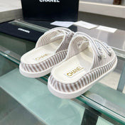 Stripes Casual  Flat Sandals Gray White