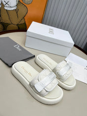 PLATFORM SLIDES 25S 50MM IN WHITE CALFSKIN AND ELECTRIC FABRIC