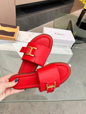 CHLOÉ HLOE MARCIE SLIDE IN CHERRY RED CALFSKIN WITH GOLD HARDWARE