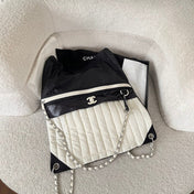 CHANEL 26S DRAWSTRING BACKPACK 44 IN BLACK AND WHITE NYLON GOLD HARDWARE