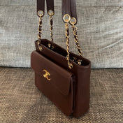 CHANEL 26S FLAP SHOULDER BAG 26 IN DARK BROWN LAMBSKIN GOLD HARDWARE