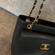 CHANEL 26S FLAP SHOULDER BAG 26 IN BLACK CAVIAR CALFSKIN GOLD HARDWARE