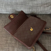 CHANEL 26S QUILTED FLAP BACKPACK 28 IN BURGUNDY RED LAMBSKIN GOLD HARDWARE