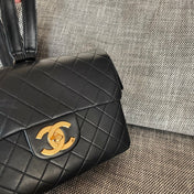 CHANEL 26S QUILTED FLAP BACKPACK 28 IN BLACK LAMBSKIN GOLD HARDWARE