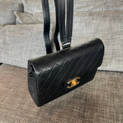 CHANEL 26S QUILTED FLAP BACKPACK 28 IN BLACK LAMBSKIN GOLD HARDWARE