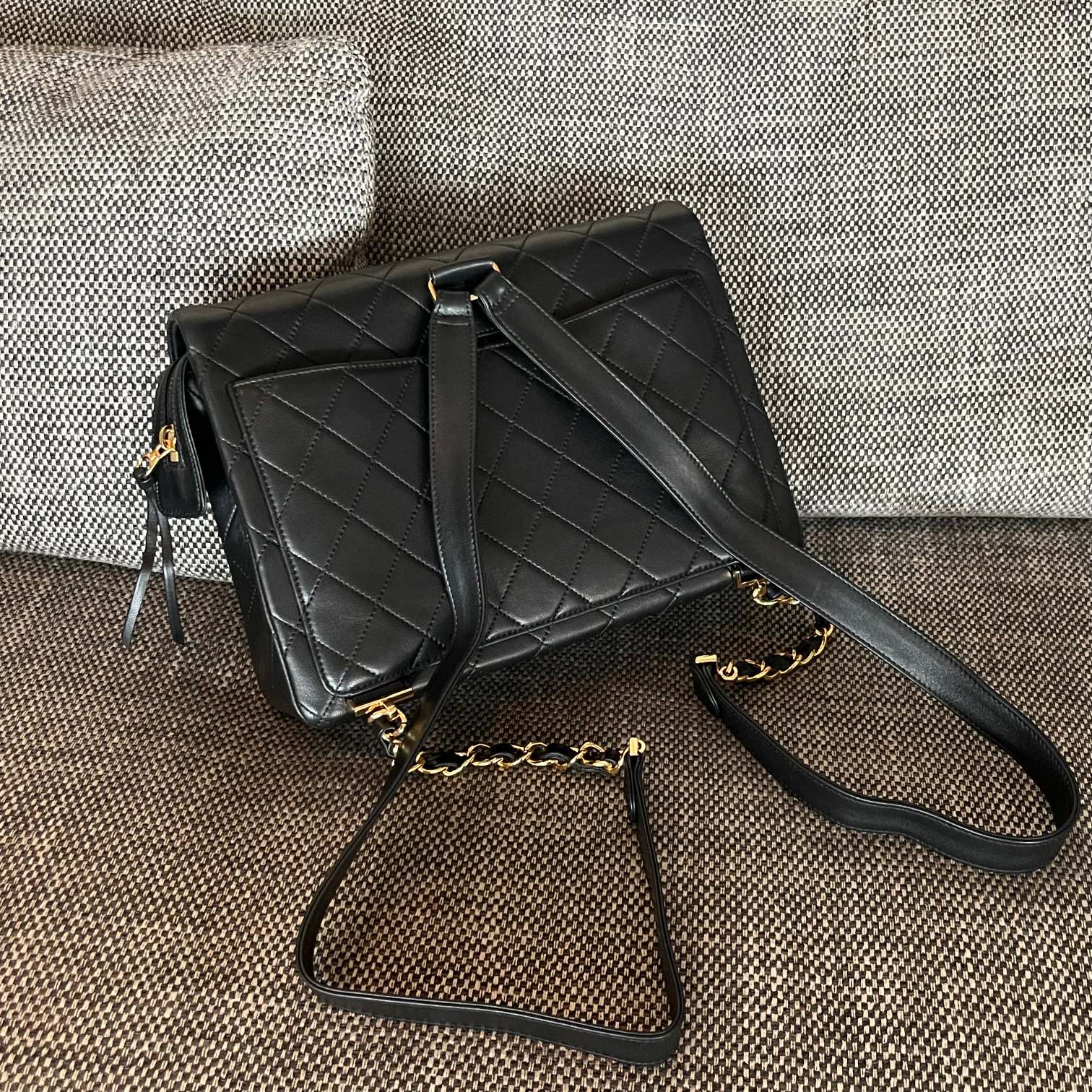 CHANEL 26S QUILTED FLAP BACKPACK 28 IN BLACK LAMBSKIN GOLD HARDWARE