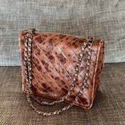 CHANEL 26S CLASSIC FLAP BAG 26 IN BROWN SPLATTER PRINT CALFSKIN DARK SILVER HARDWARE