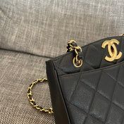 CHANEL 26S QUILTED SHOPPING TOTE BAG 28 IN BLACK CAVIAR CALFSKIN GOLD HARDWARE