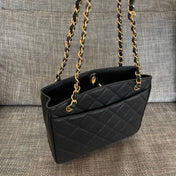 CHANEL 26S QUILTED SHOPPING TOTE BAG 28 IN BLACK CAVIAR CALFSKIN GOLD HARDWARE