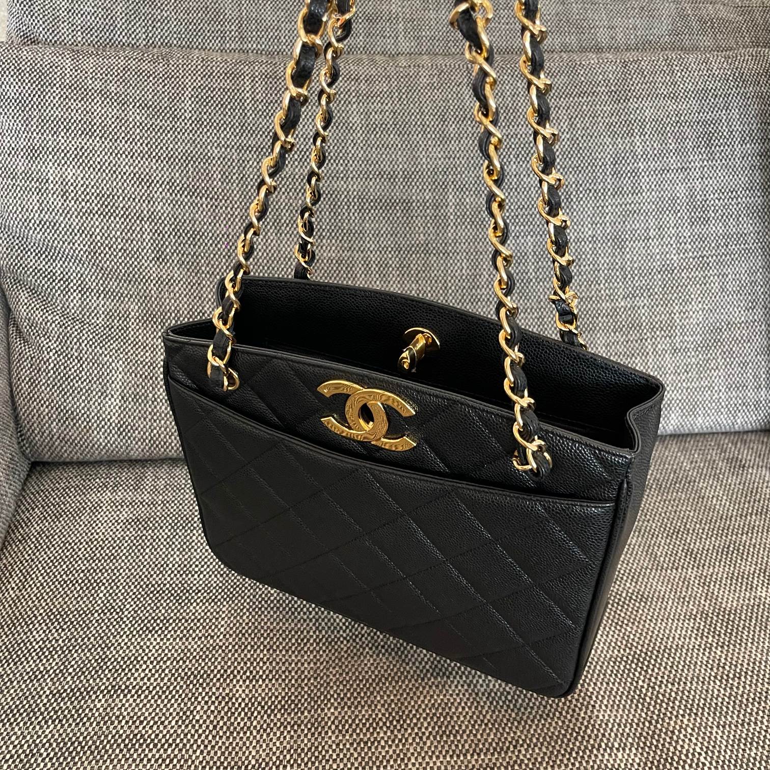 CHANEL 26S QUILTED SHOPPING TOTE BAG 28 IN BLACK CAVIAR CALFSKIN GOLD HARDWARE