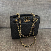 CHANEL 26S QUILTED SHOPPING TOTE BAG 28 IN BLACK CAVIAR CALFSKIN GOLD HARDWARE