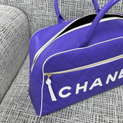 CHANEL 26S BOWLING BAG LARGE 46 IN BLUE PURPLE AND WHITE CALFSKIN GOLD HARDWARE