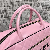 CHANEL 26S BOWLING BAG LARGE 46 IN LIGHT PINK AND BLACK CALFSKIN GOLD HARDWARE