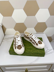 GG JULIO SNEAKER WITH WEB BROWN PATTERNED CANVAS