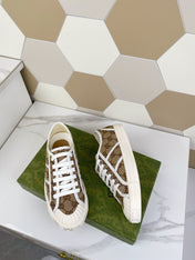 GG JULIO SNEAKER WITH WEB BROWN PATTERNED CANVAS
