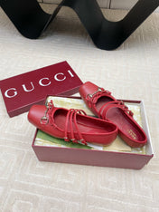GG BALLET FLAT CRIMSON HORIZONTAL STRAPS LAMBSKIN