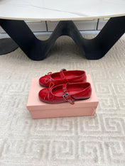 BOW MARY JANE FLAT IN RED NAPLAK LAMBSKIN