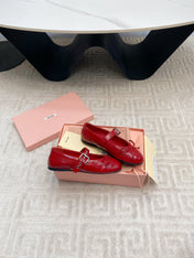 BOW MARY JANE FLAT IN RED NAPLAK LAMBSKIN