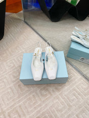 MARY JANE SLINGBACK SQUARE TOE IN WHITE PATENT SHEEPSKIN