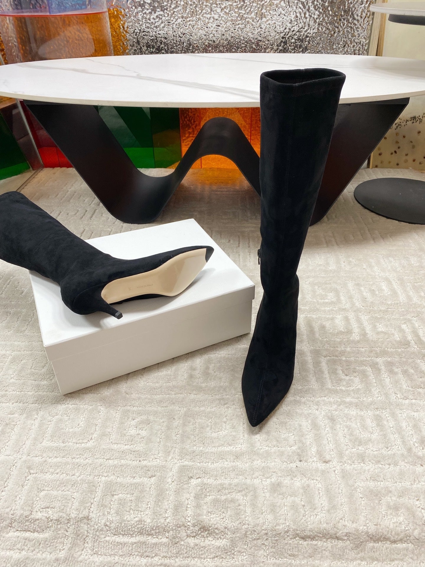 THE ROW HIGH BOOTS 85MM IN BLACK SUEDE