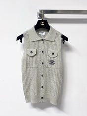 CHANEL 26S SLEEVELESS POLO KNIT TOP STYLE 1137