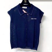 MIUMIU 26S SLEEVELESS KNIT POLO TOP 1168