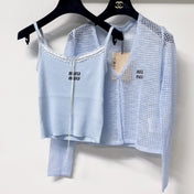 MIUMIU 26S CAMI TOP & OPEN KNIT CROPPED CARDIGAN SET 1173