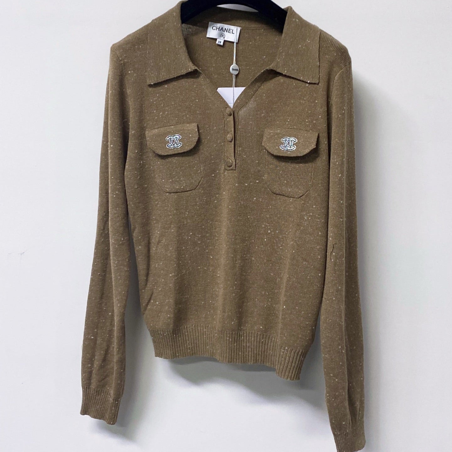 CHANEL 26S LONG SLEEVE KNIT POLO TOP 1620