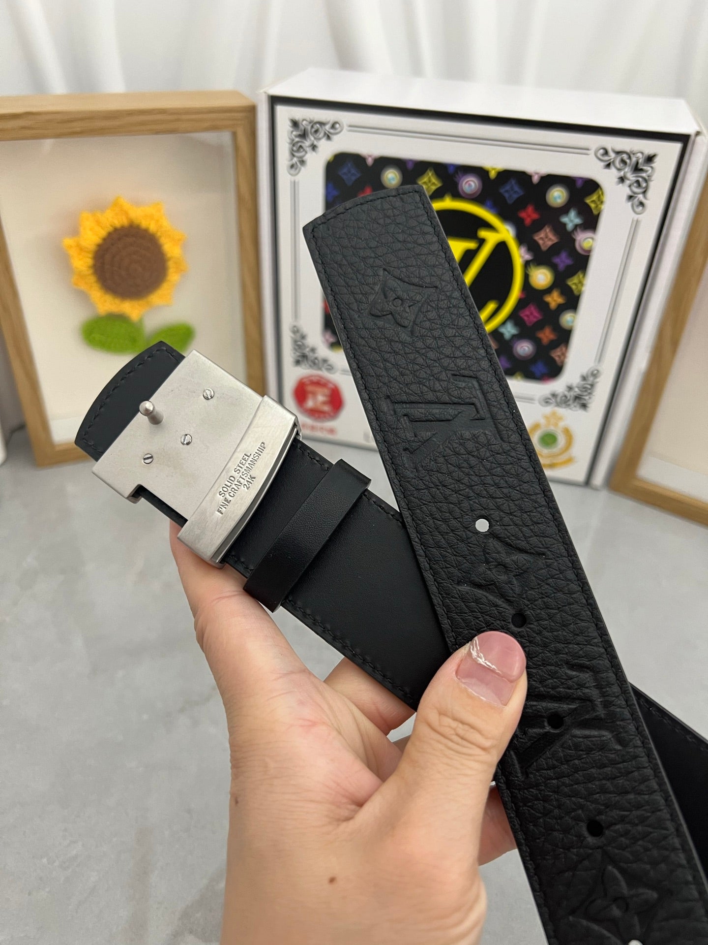LV 25S BELT 38 MM IN BLACK CALFSKIN 593283