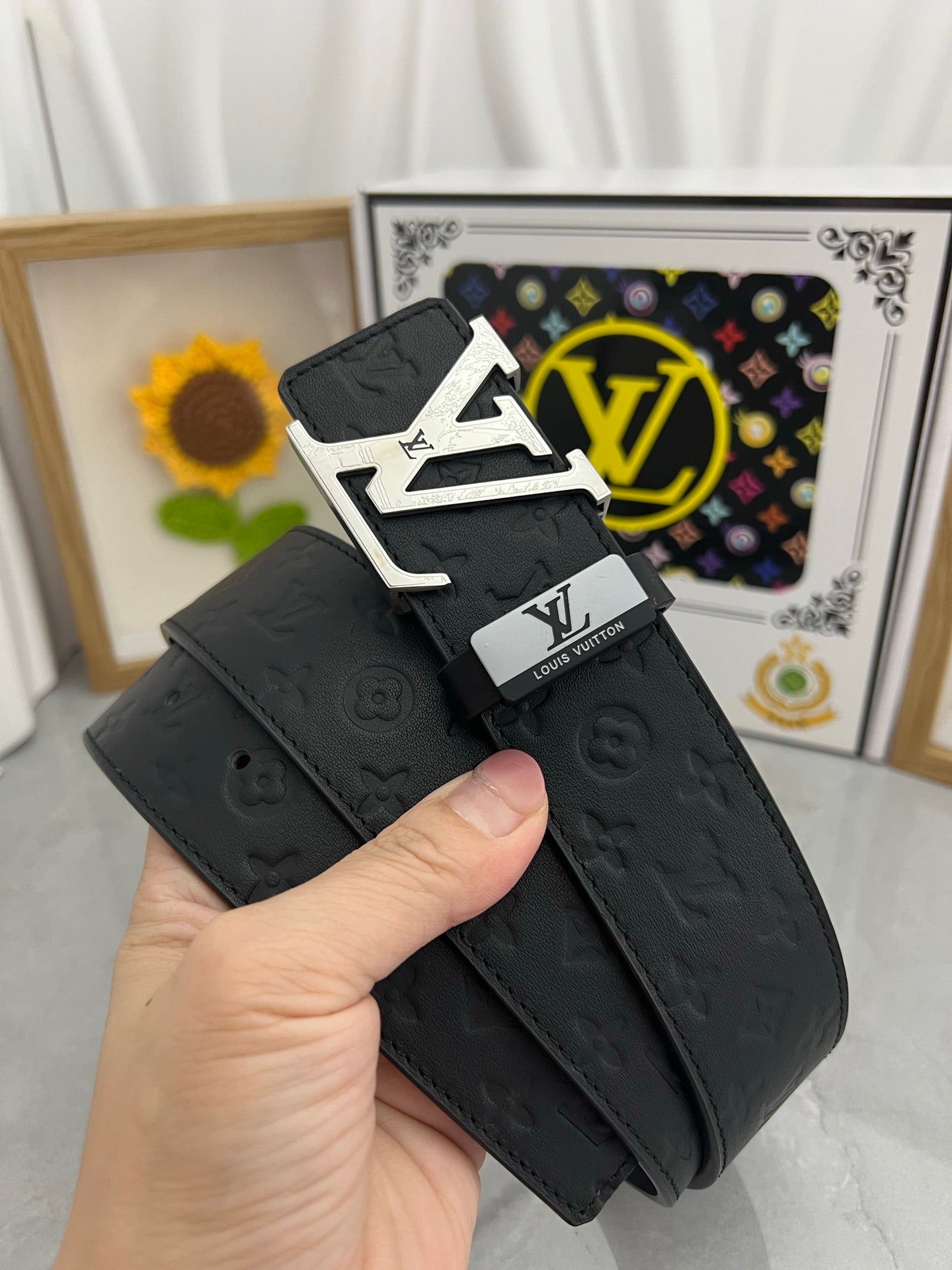 LV 25S BELT 38 MM IN BLACK CALFSKIN STAMP LOGO 593295