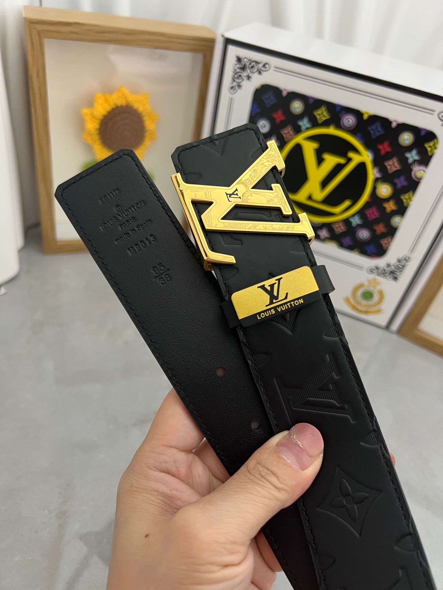 LV 25S BELT 38 MM IN BLACK CALFSKIN STAMP LOGO 593296